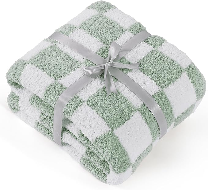 Bedsure GentleSoft Checkered Throw Blanket for Couch - Super Soft Cozy Fluffy Green Blanket, Lightweight Warm Knit All Season Blanket for Bed Sofa, Birthday, for Women, 50x60 Inches