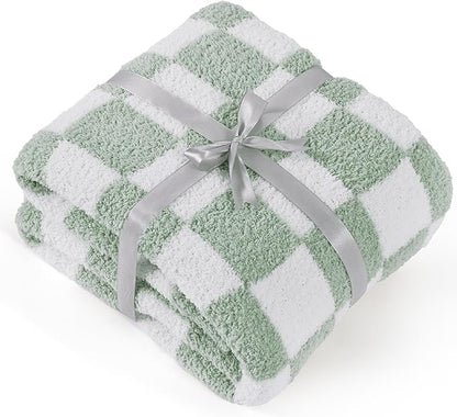 Bedsure GentleSoft Checkered Throw Blanket for Couch - Super Soft Cozy Fluffy Green Blanket, Lightweight Warm Knit All Season Blanket for Bed Sofa, Birthday, for Women, 50x60 Inches