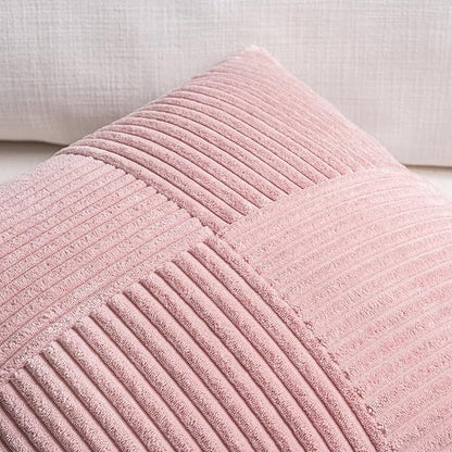 Fancy Homi 2 Packs Blush Pink Decorative Throw Pillow Covers 20x20 Inch for Living Room Couch Bed, Rustic Farmhouse Boho Home Decor, Soft Corss Corduroy Patchwork Accent Square Cushion Case 50x50 cm