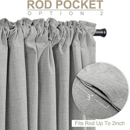 100% Blackout Shield Linen Blackout Curtains for Bedroom 90 Inches Long, Back Tab/Rod Pocket Living Room Drapes, Thermal Insulated Blackout Curtains 2 Panels Set, 50" W x 90" L, Ash Grey