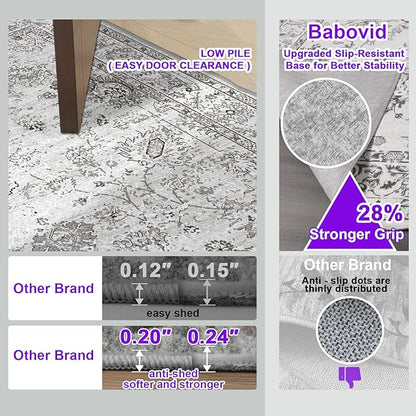 Grey White Area Rugs 5x8 for Living Room Bedroom, Non-Slip Washable Rugs Stain Resistant Boho Rug Low Pile Rug for ‎Dining Room Office (5 x8, Grey White)