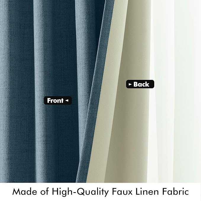 MIULEE 100% Blackout Linen Curtains for Bedroom, Stone Blue Solid Luxury Decor Thermal Insulation Room Darkening Drapes for Living Room Nursery Back Tab Rod Pocket 42 x 72 Inches, 2 Panels