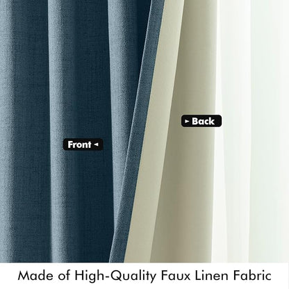 MIULEE 100% Blackout Linen Curtains for Bedroom, Stone Blue Solid Luxury Decor Thermal Insulation Room Darkening Drapes for Living Room Nursery Back Tab Rod Pocket 42 x 72 Inches, 2 Panels
