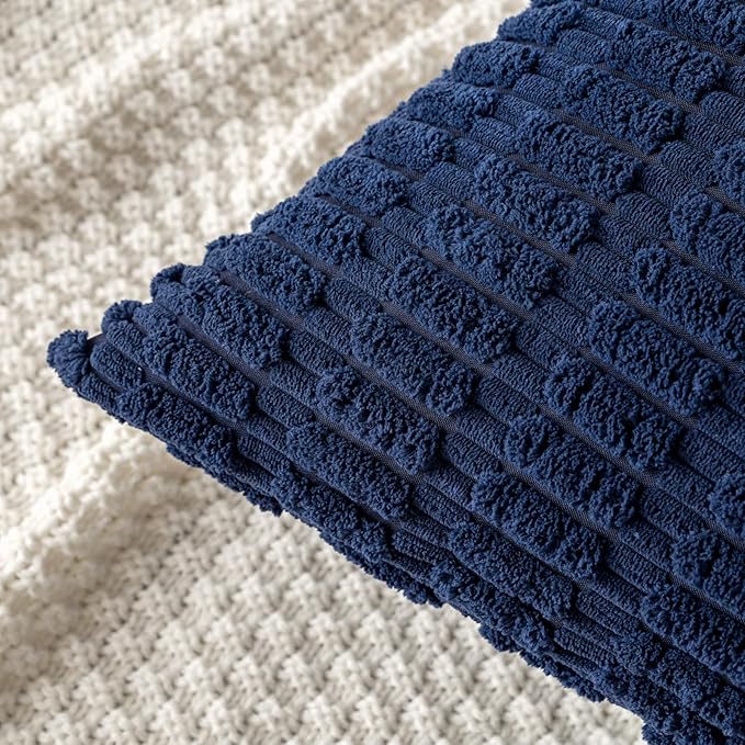 MIULEE Pack of 2 Corduroy Decorative Lumbar Throw Pillow Covers 20x12 Inch Soft Boho Striped Pillow Covers Modern Farmhouse Home Decor for Summer Coastal Sofa Living Room Couch Bed Dark Blue