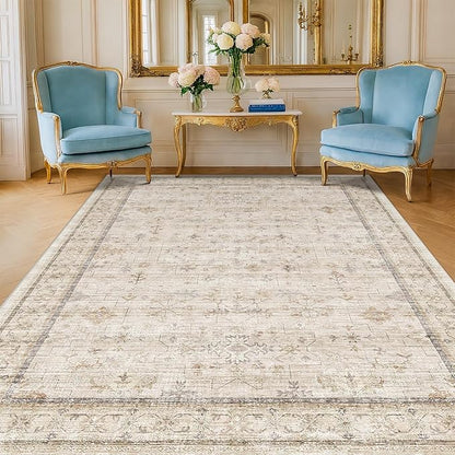 Farmhouse 6x8 Area Rug for Living Room, Beige Cream Large Rug for Bedroom, Dining Room & Home Office, Soft Modern Carpet for Neutral Home Decor, Non-Slip Washable Floor Rug for High-Traffic Areas
