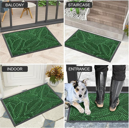 Colorxy Waterproof Doormat, Sturdy Natural Rubber Front Indoor Mat, Non Slip Low Profile Indoor Outdoor Door Mats, Stain and Fade Resistant Floor Mat, Easy Clean Patio Entrance Mat, 30''x17'', Green