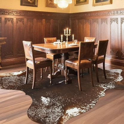AROGAN Western Decor Faux Fur Cowhide Rug, 4.6×5.2 Feet Premium Animal Skin Cow Hide Rug, Sturdy Cow Print Rugs for Wall Decor, Western Floor Carpet for Bedroom Living Room, Spotted Brown