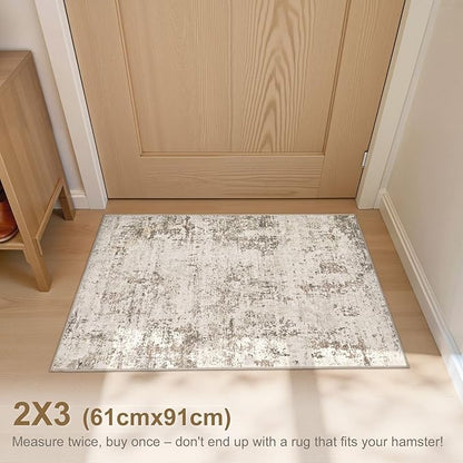 UERMEI 2x3 Entryway Area Rug: Washable Neutral Modern Abstract Small Rug - Non-Slip Low Pile Throw Indoor Carpet for Entrance Kitchen Front Door Mat Bathroom Entry Kids Room - Dark Brown