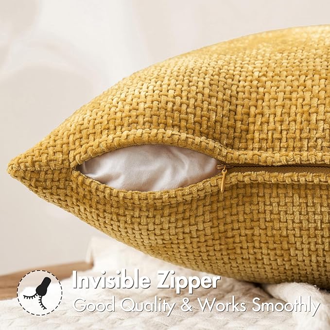 MIULEE Pack of 2 Lumbar Couch Throw Pillow Covers 20x12 Inch Neutral Gold Modern Boho Accent Decorative Pillow Covers Soft Chenille Farmhouse Cushion Covers for Home Decor Bed Sofa Living Room