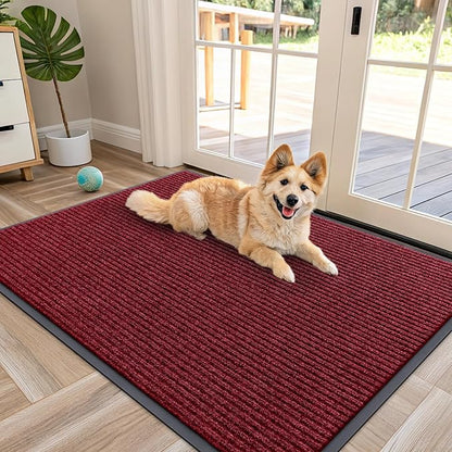 OLANLY Front Door Mat Indoor Outdoor Entrance, Waterproof Heavy Duty Doormat, Fade Resistant, Low Profile, Easy Clean Patio Porch Welcome Floor Mats for Entry, 47x34, Wine Red