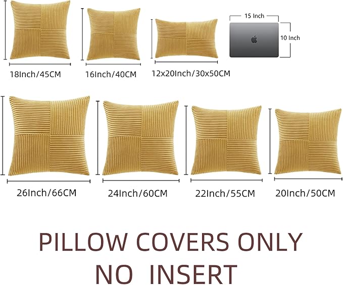 Fancy Homi 2 Packs Mustard Yellow Lumbar Decorative Throw Pillow Covers 12x20 Inch for Living Room Couch Bed, Rustic Farmhouse Boho Home Decor, Soft Striped Corduroy Rectangle Accent Cushion Case