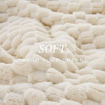 EXQ Home Fleece Throw Blanket for Couch or Bed - 3D Imitation Turtle Shell Jacquard Decorative Blankets - Cozy Soft Lightweight Fuzzy Flannel Blanket Suitable for All Seasons(50"×60",Cream)