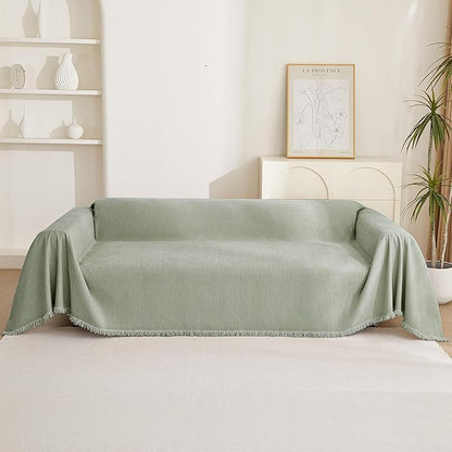 MYSKY HOME Easy Fitted Couch Cover for Dogs Stain Resistant Couch Cover Sage Sofa Covers for 2 Cushion Couch Multi-Use Sectional Couch Covers for Loveseat Universal Tassel Sofa Throw 91"X 118"