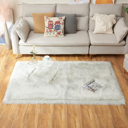 EasyJoy Ultra Soft Fluffy Shaggy Area Rug Faux Fur Rug Chair Cover Seat Pad Fuzzy Area Rug for Bedroom Floor Sofa Living Room (4 x 6 ft Rectangle, Light Grey
