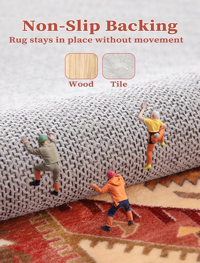 SERISSA Runner Rug for Hallways, 2'6"x14' Washable Non Slip Kitchen Runner Rug, Extra Long Boho Rug Ultra Soft Vintage Red Print Floor Carpet for Bedroom Hallway Entryway Bathroom Laundry Room