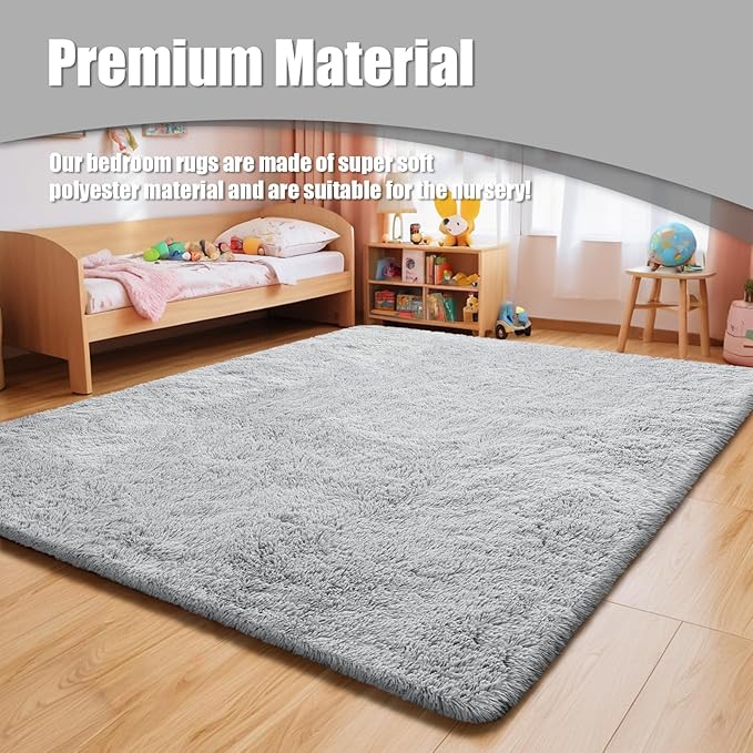 Shag Area Rug for Bedroom 5x8,Grey Fluffy Area Rugs for Living Room,Soft Fuzzy Rug Non-Shedding Indoor Plush Carpet for Kids Bedroom Nursery Dorm Home Decor