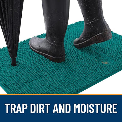 OLANLY Dog Door Mat for Muddy Paws 30x17, Absorbs Moisture and Dirt, Absorbent Non-Slip Washable Doormat, Quick Dry Chenille Mud Mat for Dogs, Entry Indoor Entryway Carpet for Inside Floor, Lake Blue