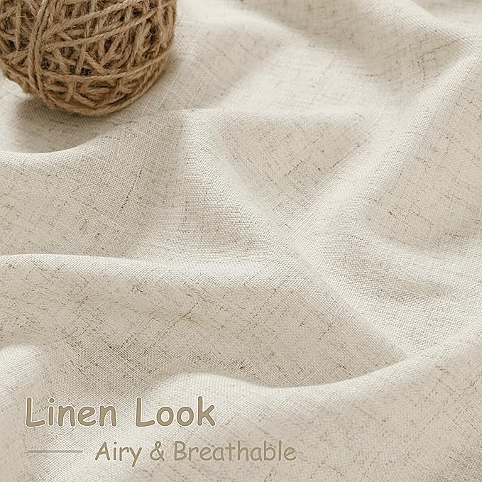 Nanspring Vanilla Linen Curtains 120 Inches Long for Living Room Light Filtering Semi Sheer Curtain Back Tab Modern Farmhouse Decor Floor to Ceiling High Window for Bedroom 52x120, 2 Panels