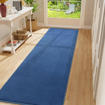 Amearea Modern Soft Hallway Runner Rug, 2x10 Feet Washable Long Runner Rugs for Hallway, Blue Fluffy Bedroom Rugs, Indoor Non Slip Memory Foam Rug Carpet for Entrance Kitchen Living Room Home Decor