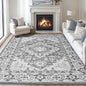 Lofus 9x12 Area Rugs for Living Room, Washable Area Rug, Rugs for Bedroom, Kitchen Rug, Vintage Boho Carpet, Soft Non-Slip, Low Pile Large Area Rug for Office Dining Room, Floral Grey