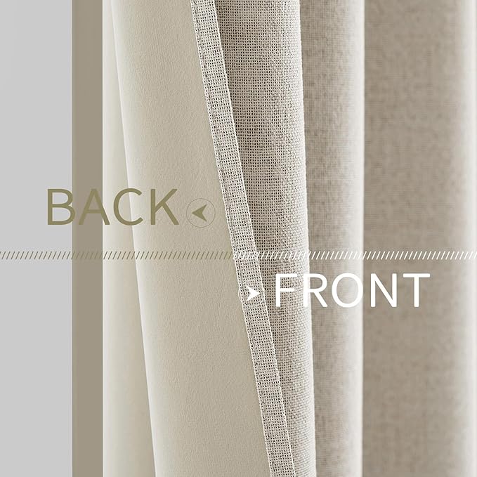 MIULEE 100% Blackout Linen Curtains for Bedroom Thermal Insulated Birch Grommet Room Darkening Curtains & Drapes for Living Room Nursery 52 x 96 Inch (2 Panels)