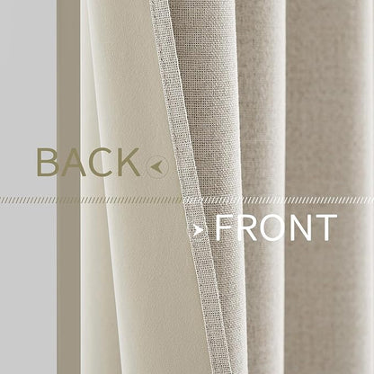 MIULEE Linen Curtains 100% Blackout for Bedroom Thermal Insulated Birch Grommet Room Darkening Curtains & Drapes for Living Room Nursery 52 x 72 Inch (2 Panels)