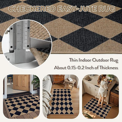 Lahome Colette Checkered Easy Jute Kitchen Rug, 2x3 Indoor Door Mat Small Neutral Area Rug, Farmhouse Diamond Non Slip Non Shedding Lightweight Floor Carpet for Entry Porch