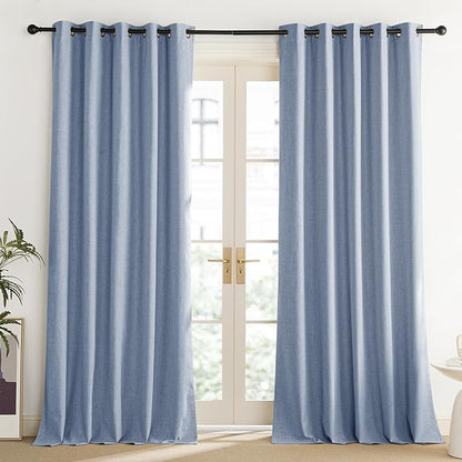 NICETOWN Stone Blue Vintage Linen 100% Blackout Curtains for Living Room, Thermal Insulated Curtains 102“ Long, Noise Reducing Window Treatment Drapes for Home Office, 62" Wide Per Panel, Set of 2