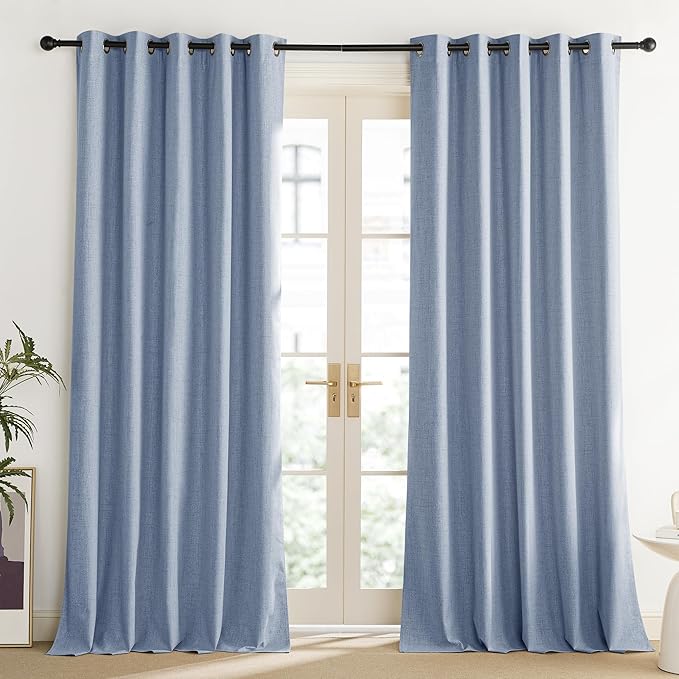 NICETOWN Stone Blue Vintage Linen 100% Blackout Curtains for Living Room, Thermal Insulated Curtains 120“ Long, Noise Reducing Window Treatment Drapes for Home Office, 62" Wide Per Panel, Set of 2