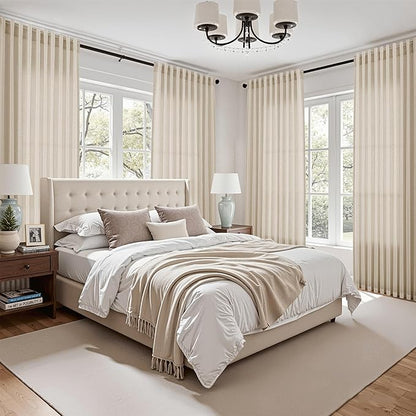Nanspring 108 Inch Long Curtains for Living Room Cream Beige Linen Modern Farmhouse Decor Light Filtering Semi Sheer Curtain Back Tab Luxury Floor to Ceiling High Window for Bedroom 52x108, 2 Panels