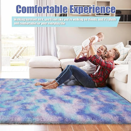 9x12 Fluffy Area Rugs for Living Room,Large Fuzzy Shag Area Rug for Bedroom,Soft Non-Shedding Indoor Plush Carpet for Kids Bedroom Nursery Home Decor,Rainbow Purple