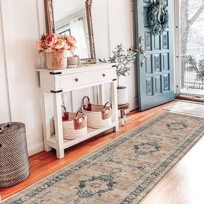 Hallway Washable Runner Rug - 2x7 Kitchen Rugs Entryway Rug Runner Vintage Soft Floor Mat Non Slip Indoor Farmhouse Carpet for Bathroom Living Room Bedroom (2 X 7, Orange)
