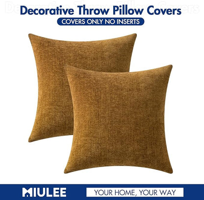 MIULEE Pack of 2 Couch Throw Pillow Covers 20x20 Inch Soft Mustard Chenille Pillow Covers for Sofa Living Room Solid Dyed Pillow Cases
