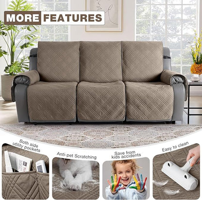 TAOCOCO 100% Waterproof Recliner Sofa Covers, Non Slip Split Couch Covers for Reclining Couches with Elastic Strap, Washable Reclining Sofa Cover Furniture Protector (3 Seater, Gray Taupe)