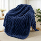 Exclusivo Mezcla Fleece Throw Blanket for Couch, Super Soft Striped Jacquard Bed Blanket, Lightweight Fuzzy Cozy for All Seasons, 50x60 Inches, Navy Blue