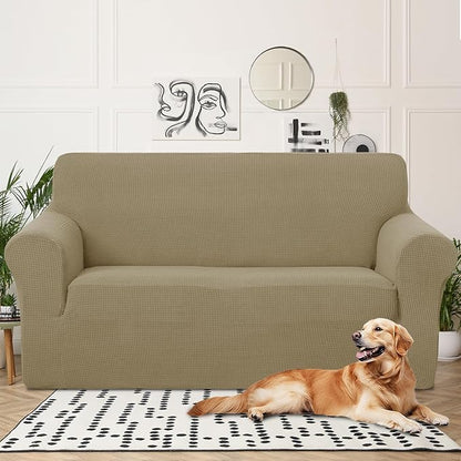 U-NICE HOME Oversized Stretch Loveseat Couch Cover Sofa Covers Washable Sofa Slipcover Furniture Protector for 2 Cushion Couch Sofa Pet Friendly, Sand