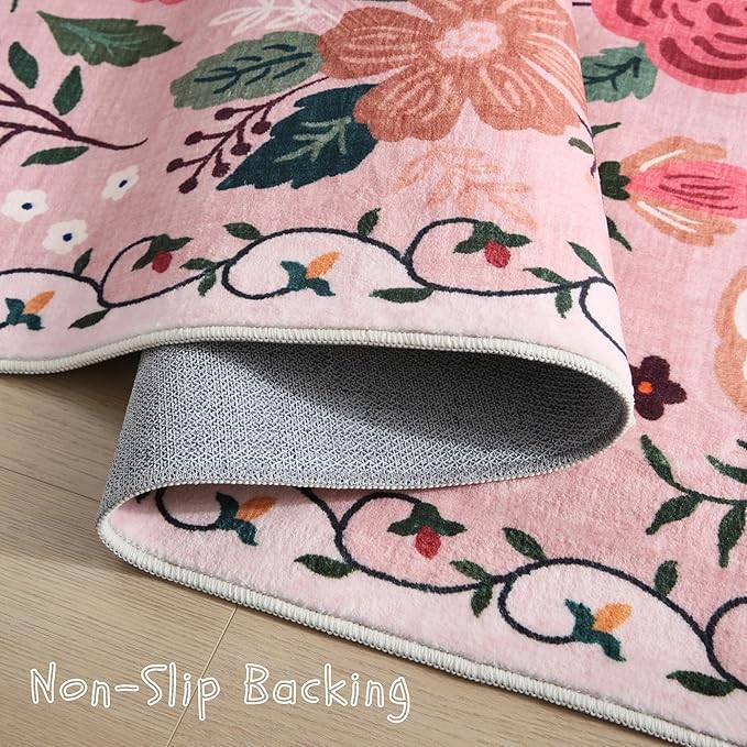 Rugcomf Runners for Hallways Kitchen Runner Rug Non Slip 2'x 10' Long Washable Rugs with Rubber Backing Soft Floral Carpet Runner for Hallways, Kitchen, Laundry, Bedroom, Bathroom(Pink)