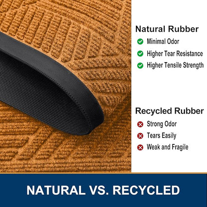 Smiry Front Door Mat Outside Entrance, Heavy Duty Sturdy Natural Rubber Doormat, Trap Dirt and Moisture, Easy Clean Low Profile Welcome Floor Mats for Indoor Outdoor Entry, 35X23 Inch, Amber