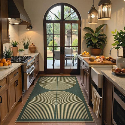 Lahome Enfys Modern Rainbow Easy Jute Entry Rug, 3x5 Washable Outdoor Patio Porch Rug, Farmhouse Non Slip Non Shedding Dark Green Carpet for Dorm Living Room Deck Front Door Kitchen