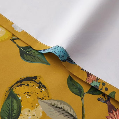 Topfinel Living Room Curtains 72 Inches Long Mustard Yellow Vintage Curtains & Drapes, Room Darkening Grommet Luxury Whimsical Floral Lemon Hummingbird Colorful Blackout Drapes for Living Room Bedroom