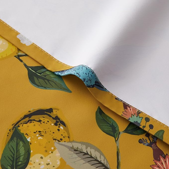 Topfinel Mustard Yellow Kitchen Tier Curtains 36 Inches Long Dark Yellow Botanical Floral Hummingbird Grommet Room Darkening Half Window Drapes, for Rv Cafe Basement Bathroom Dinning Room, 2 Panels