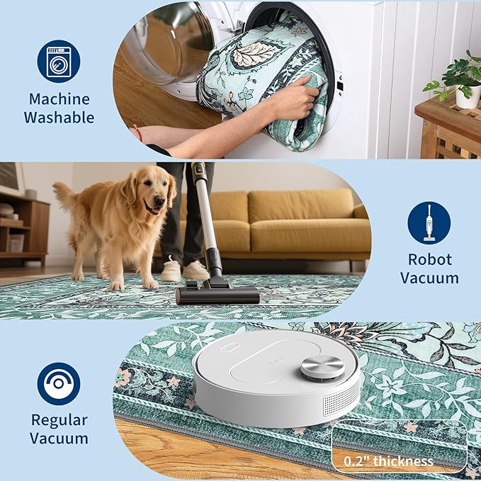 GarveeHome Teal 2x3 Door Mat Indoor Rugs for Entryway Provence Small Botanical Grove Cottage core Washable Non-Slip Low-Pile Rug for Bedroom Bathroom Entrance TPE Backing