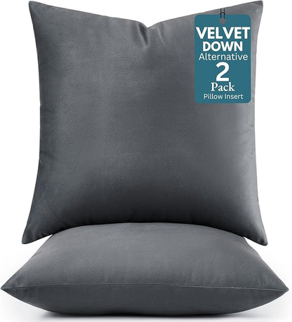 LANE LINEN Polyester Fiber Filled Decorative Cum Throw Pillow Inserts Pack of 2-18 x 18 Inches, Soft & Comfortable Fulffy Filling, Holds Shape Well Over time and use - Dark Grey Cushion Inserts