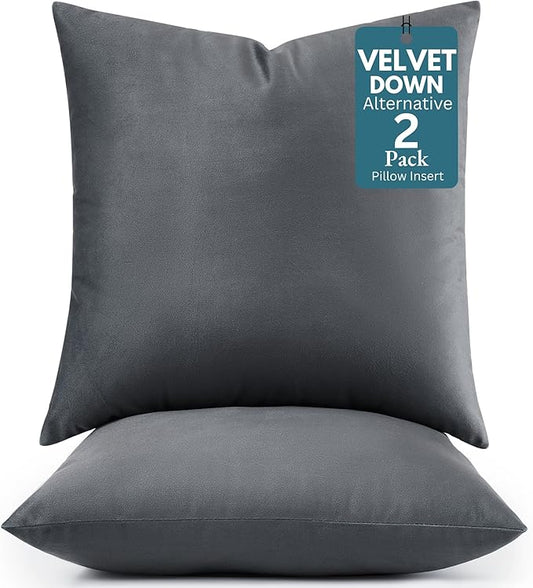 LANE LINEN Polyester Fiber Filled Decorative Cum Throw Pillow Inserts Pack of 2-18 x 18 Inches, Soft & Comfortable Fulffy Filling, Holds Shape Well Over time and use - Dark Grey Cushion Inserts
