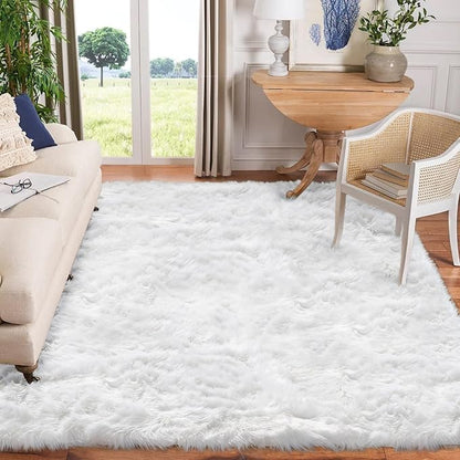 Goolela White Sheepskin Area Rug 9x12 Fluffy Fuzzy Furry Rug for Bedroom Living Room Faux Fur Shaggy Soft Rectangle
