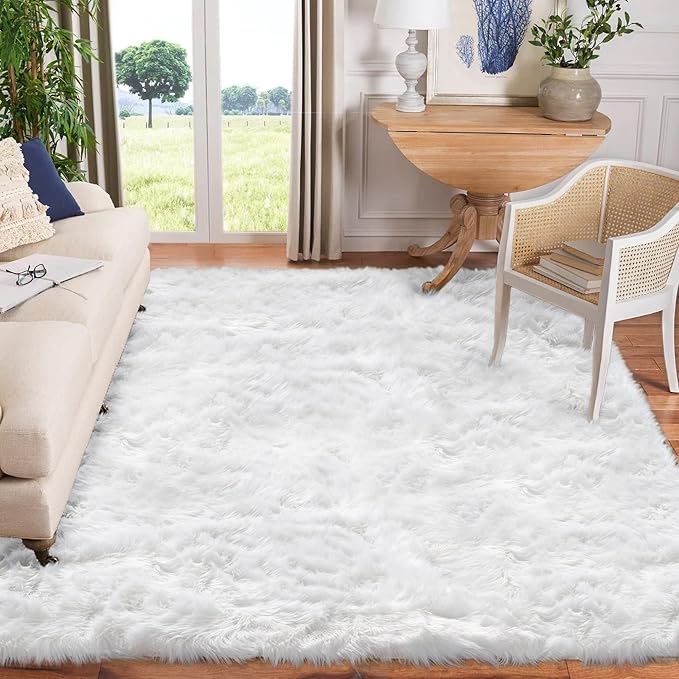Goolela White Sheepskin Area Rug 8x10 Fluffy Fuzzy Furry Shag Rug for Living Room Bedroom Soft Faux Fur Rectangle