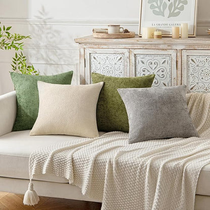 MIULEE Pack of 2 Couch Throw Pillow Covers 20x20 Inch Sage Green Modern Boho Accent Decorative Pillow Covers Soft Chenille Farmhouse Cushion Covers for Home Decor Bed Sofa Living Room