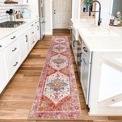 Yamaziot Washable Runner Rug, 2x10 Non-Slip Boho Vintage Hallway Rug Runner with Rubber Backing, Stain Resistant Distressed Carpet Runner for Bedroom, Kitchen, Laundry, Entrance