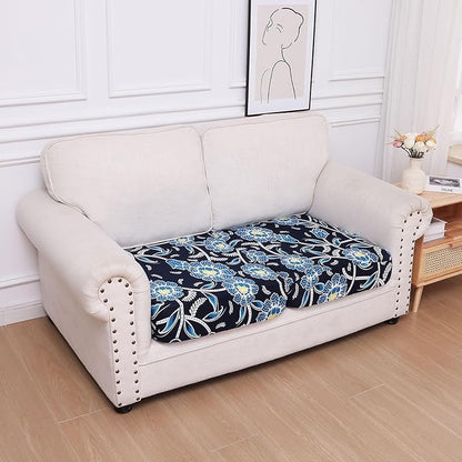 hyha Printed Couch Cushion Covers, Floral Sofa Covers Washable for 2 Cushion Couch, Stretch Pattern Outdoor Cushion Covers for Patio Furniture with Elastic Bottom(2 Packs, Bluebell)