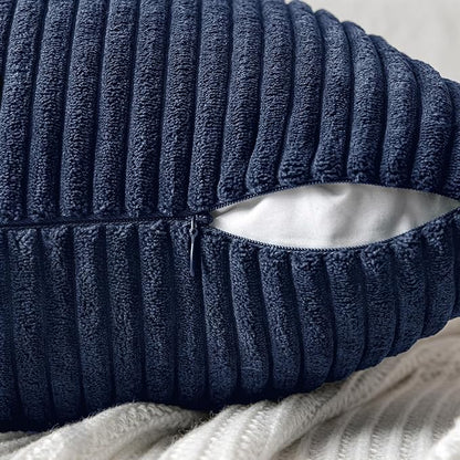 MIULEE Navy Blue Decorative Lumbar Throw Pillow Covers 12x20 Inch for Couch Bed Sofa Pack of 2 Boho Farmhouse Throw Pillows Soft Cross Corduroy Patchwork Textured Cushion Cases